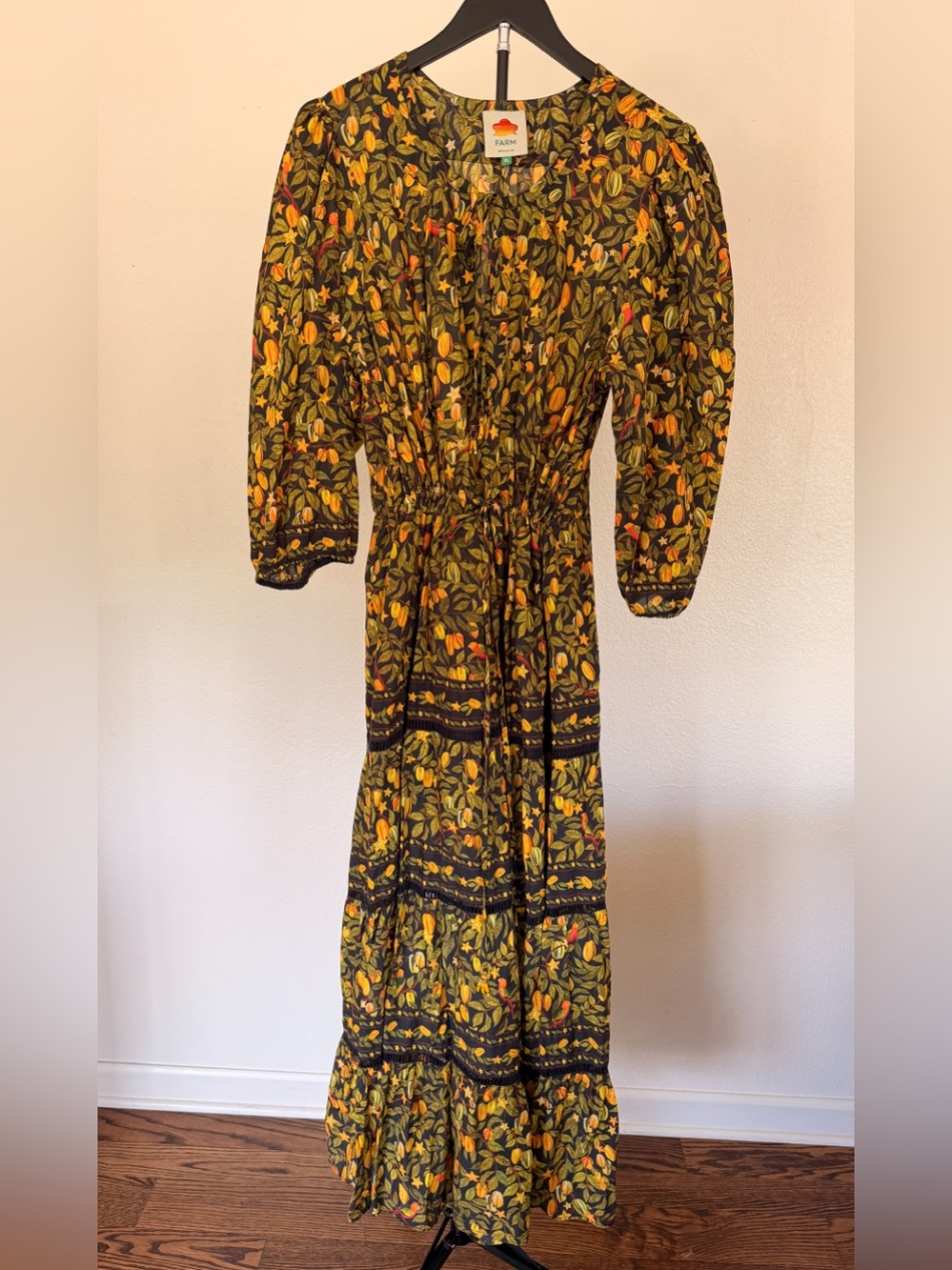 FARM Rio Yellow Printed Tiered Maxi Dress with Drawstring Waist - Picture 2 of 4